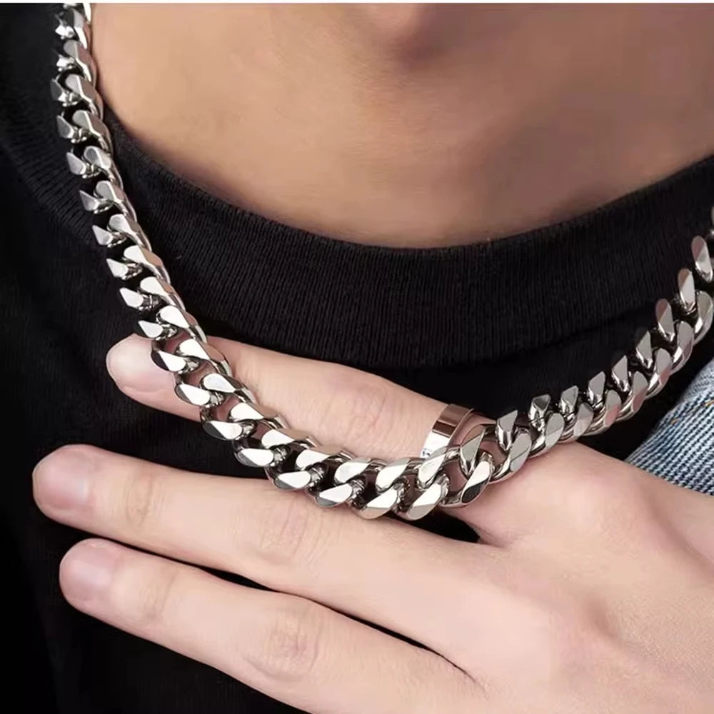 8mm Stainless Steel Cuban Link Chain Classic Punk Personality Jewelry Simple Fashion Hip-hop Couple Necklace for Men Women