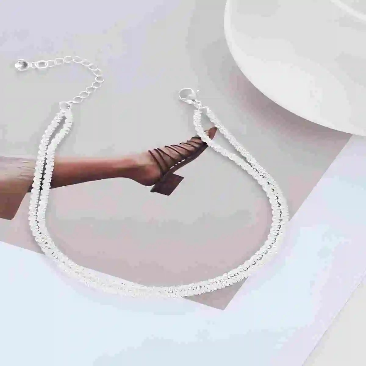Dainty Layered Anklet for Women Stainless Steel Glitter Anklet Bracelet Summer Beach Waterproof Mother's Day Gift for Friend