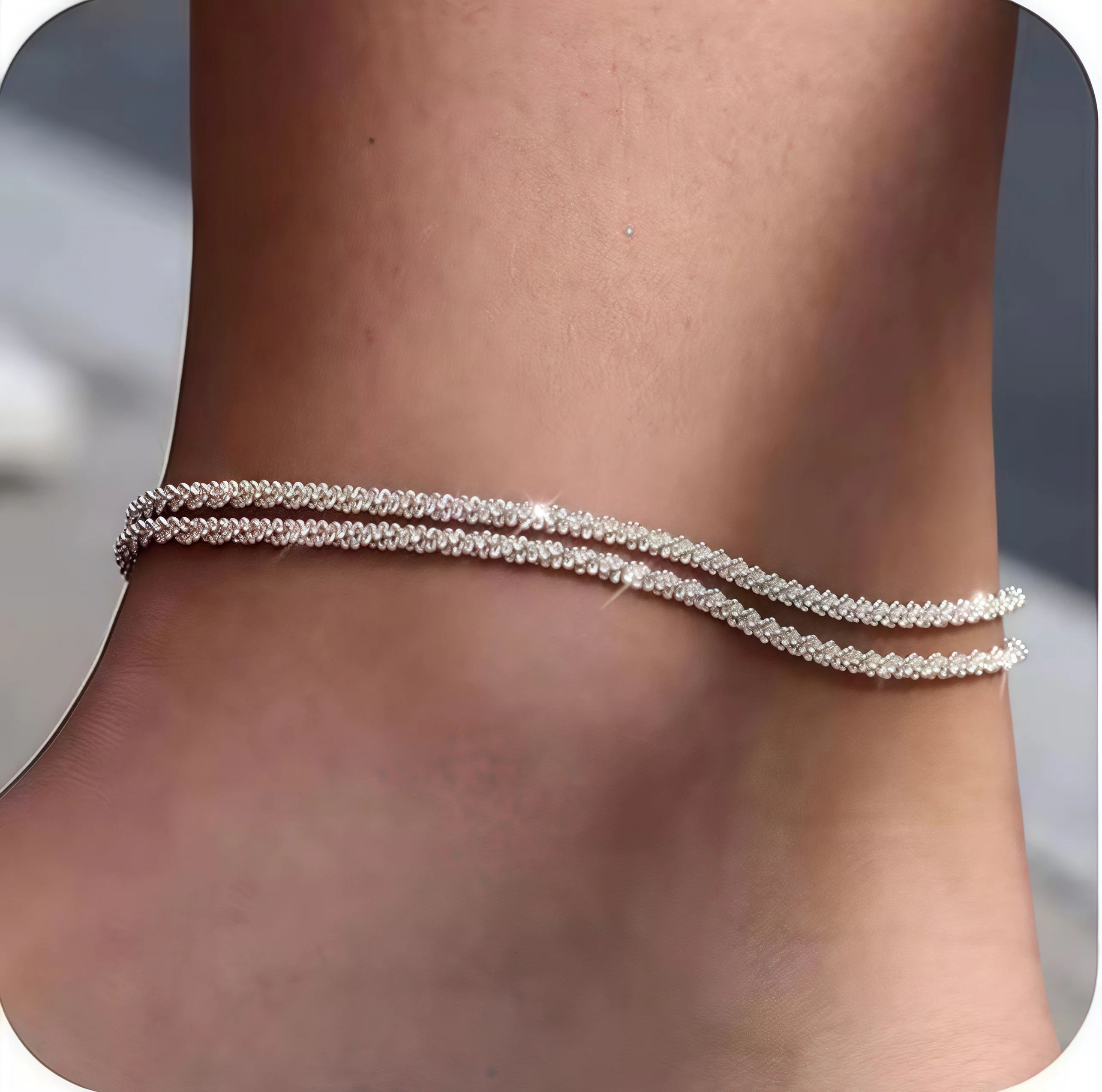Dainty Layered Waterproof Anklet for Women Girls Adjustable Stackable Cross Pendant Sparkling Summer Beach Jewelry