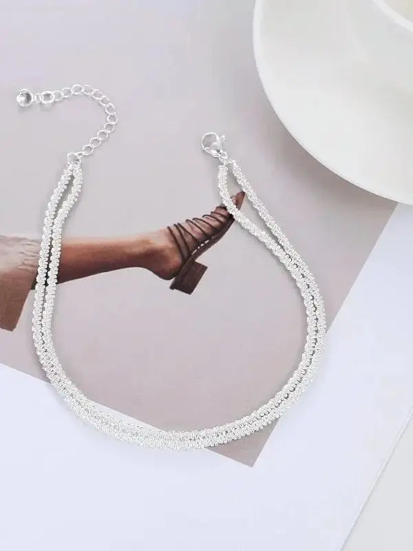 Dainty Layered Anklet for Women Stainless Steel Glitter Anklet Bracelet Summer Beach Waterproof Mother's Day Gift for Friend