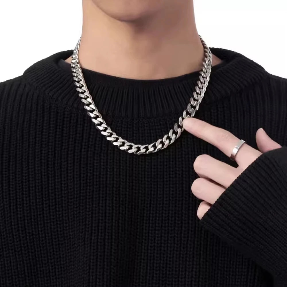 8mm Stainless Steel Cuban Link Chain Classic Punk Personality Jewelry Simple Fashion Hip-hop Couple Necklace for Men Women