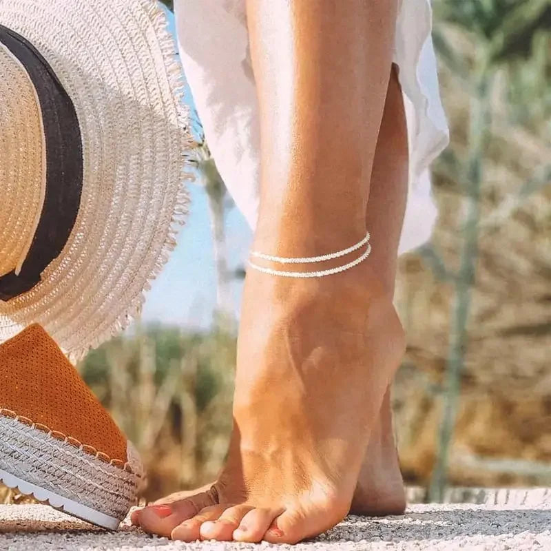 Dainty Layered Anklet for Women Stainless Steel Glitter Anklet Bracelet Summer Beach Waterproof Mother's Day Gift for Friend