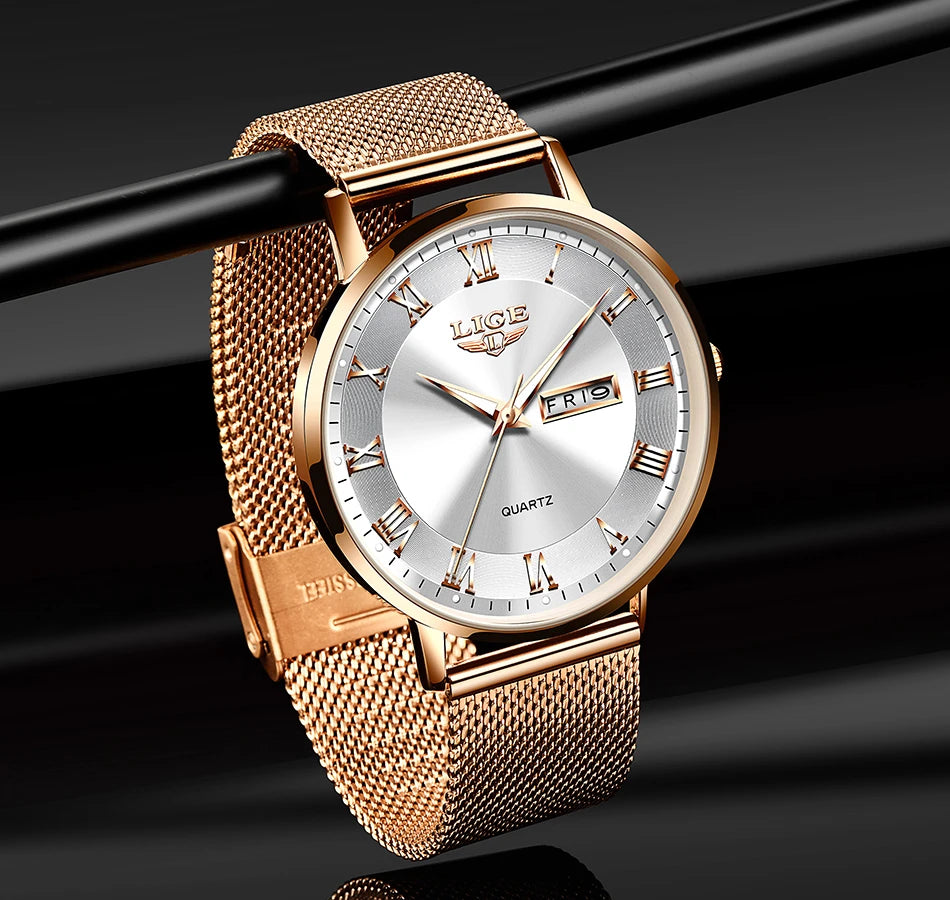 LIGE Luxury Ladies Watch Women Waterproof Rose Gold Steel Strap Women Wristwatch Top Brand Bracelet Clocks Relogio Feminino
