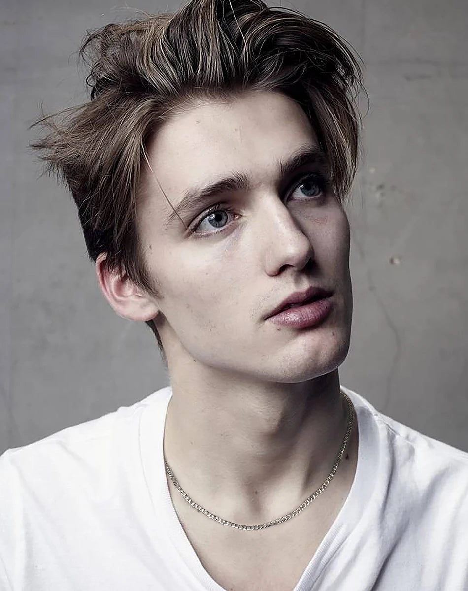 Rinntin 18K Gold Over 925 Sterling Silver 3mm/5mm Italian Diamond Cut Cuban Link Curb Chain Necklace for Women Men Jewelry SC60