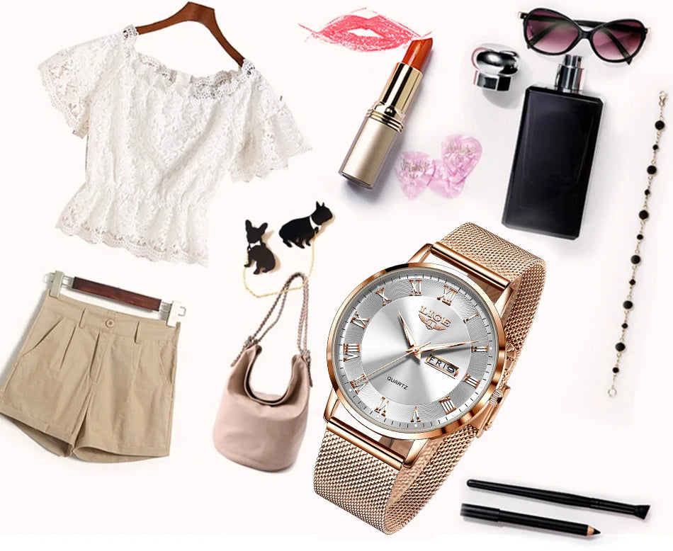 LIGE Luxury Ladies Watch Women Waterproof Rose Gold Steel Strap Women Wristwatch Top Brand Bracelet Clocks Relogio Feminino