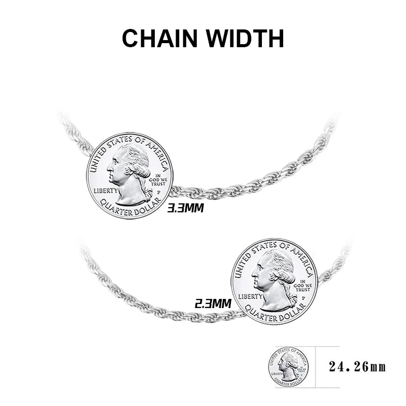 Rinntin Luxury 925 Sterling Silver Diamond-Cut Rope Chain Necklace For Men Women Fashion Italian Silver Neck Chain Jewelry SC29