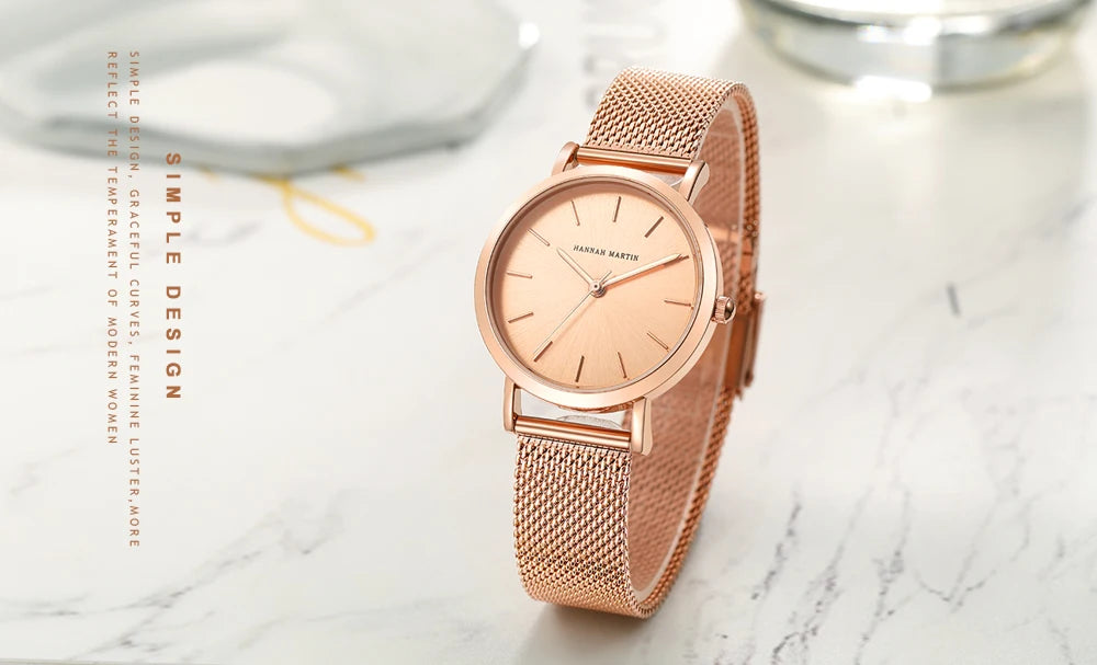 HANNAH MARTIN Brand Quality Stainless Steel Japan Quartz Movement Waterproof Women 36mm Full Rose Gold Ladies Dropshipping Watch
