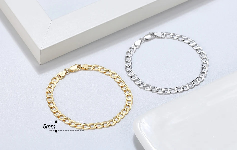 Rinntin 18K Gold Over 925 Sterling Silver 3mm/5mm Italian Diamond Cut Cuban Link Curb Chain Necklace for Women Men Jewelry SC60