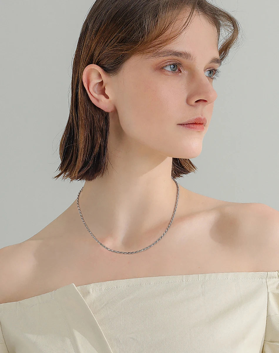 Rinntin Luxury 925 Sterling Silver Diamond-Cut Rope Chain Necklace For Men Women Fashion Italian Silver Neck Chain Jewelry SC29