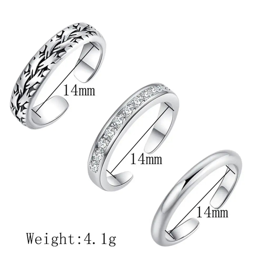 3PCS Toe Rings for Women Stainless Steel Adjustable Summer Beach Sexy Foot Ring With Diamonds Stackable Men's And Women's Ring