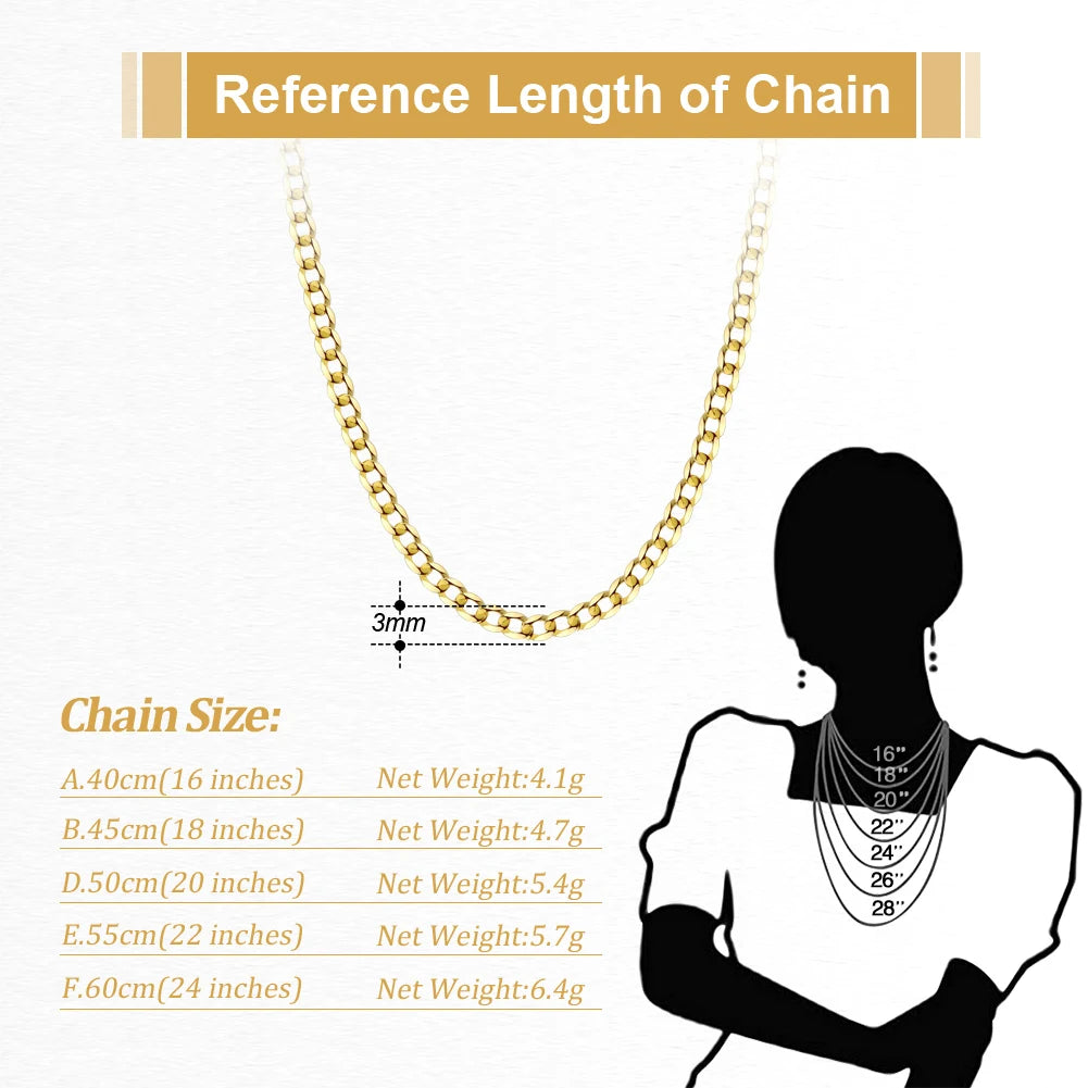 Rinntin 18K Gold Over 925 Sterling Silver 3mm/5mm Italian Diamond Cut Cuban Link Curb Chain Necklace for Women Men Jewelry SC60