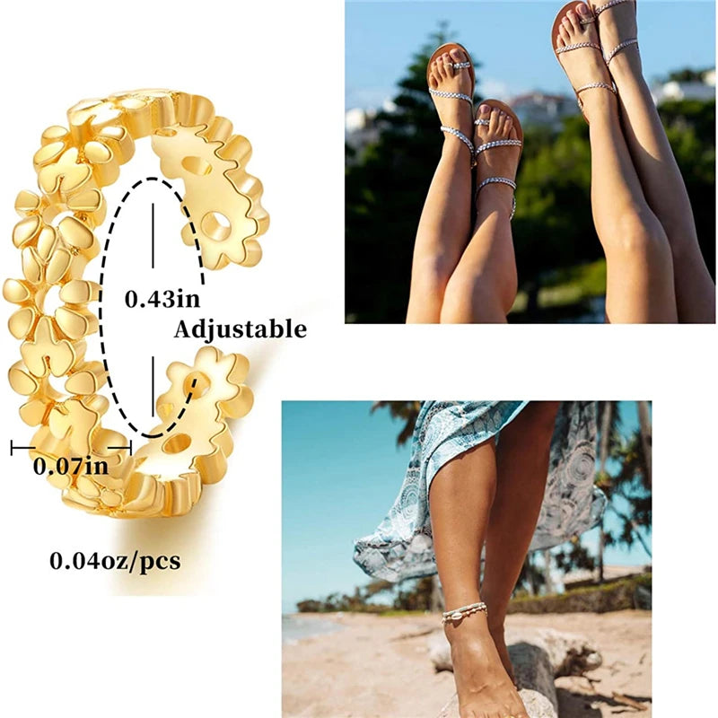 6Pcs Toe Rings for Women Adjustable Stainless Steel Gifts Summer Beach Foot Jewelry Hawaiian Foot Jewelry Foot Ring