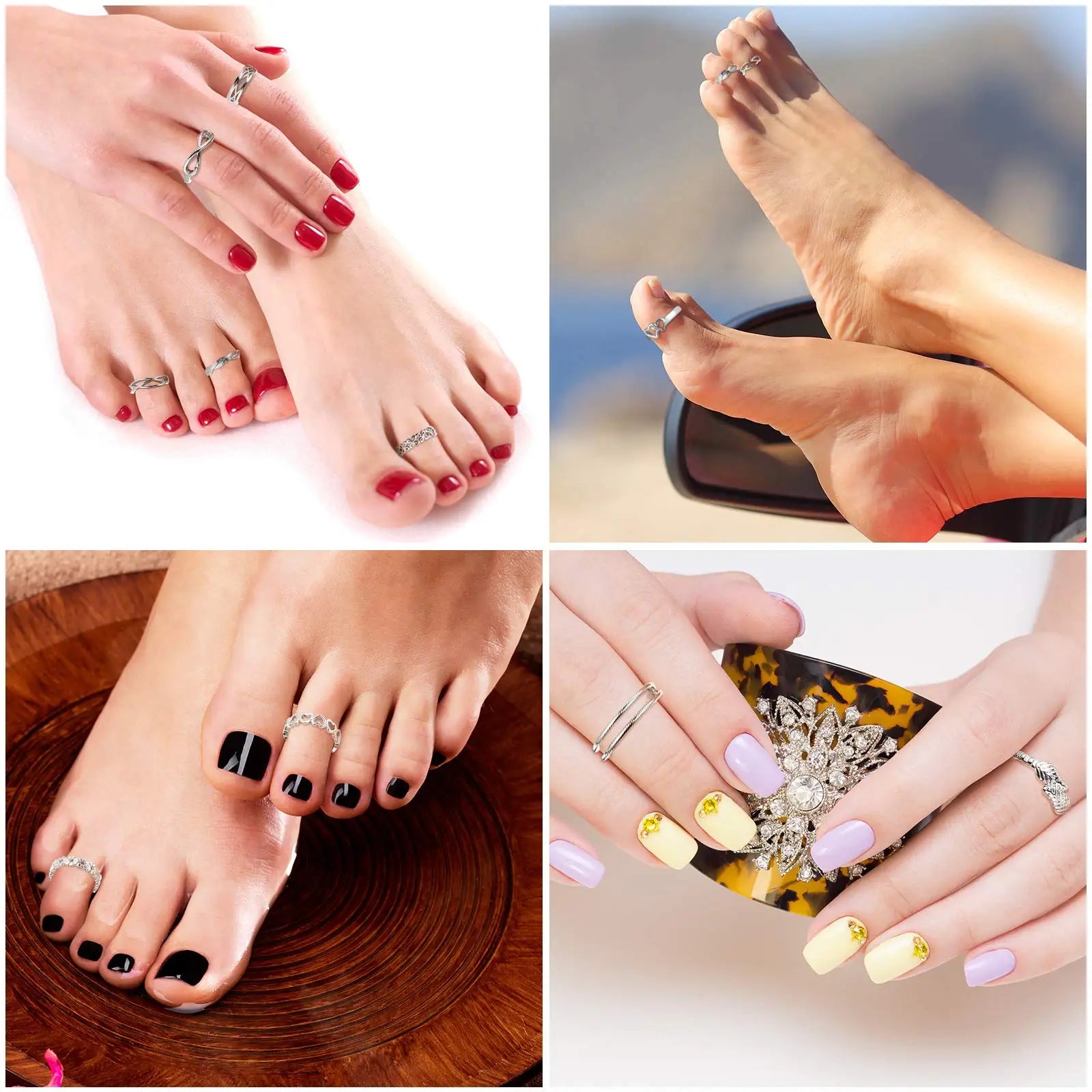 6Pcs Toe Rings for Women Adjustable Stainless Steel Gifts Summer Beach Foot Jewelry Hawaiian Foot Jewelry Foot Ring