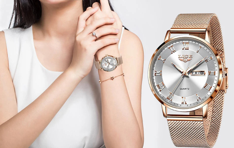 LIGE Luxury Ladies Watch Women Waterproof Rose Gold Steel Strap Women Wristwatch Top Brand Bracelet Clocks Relogio Feminino