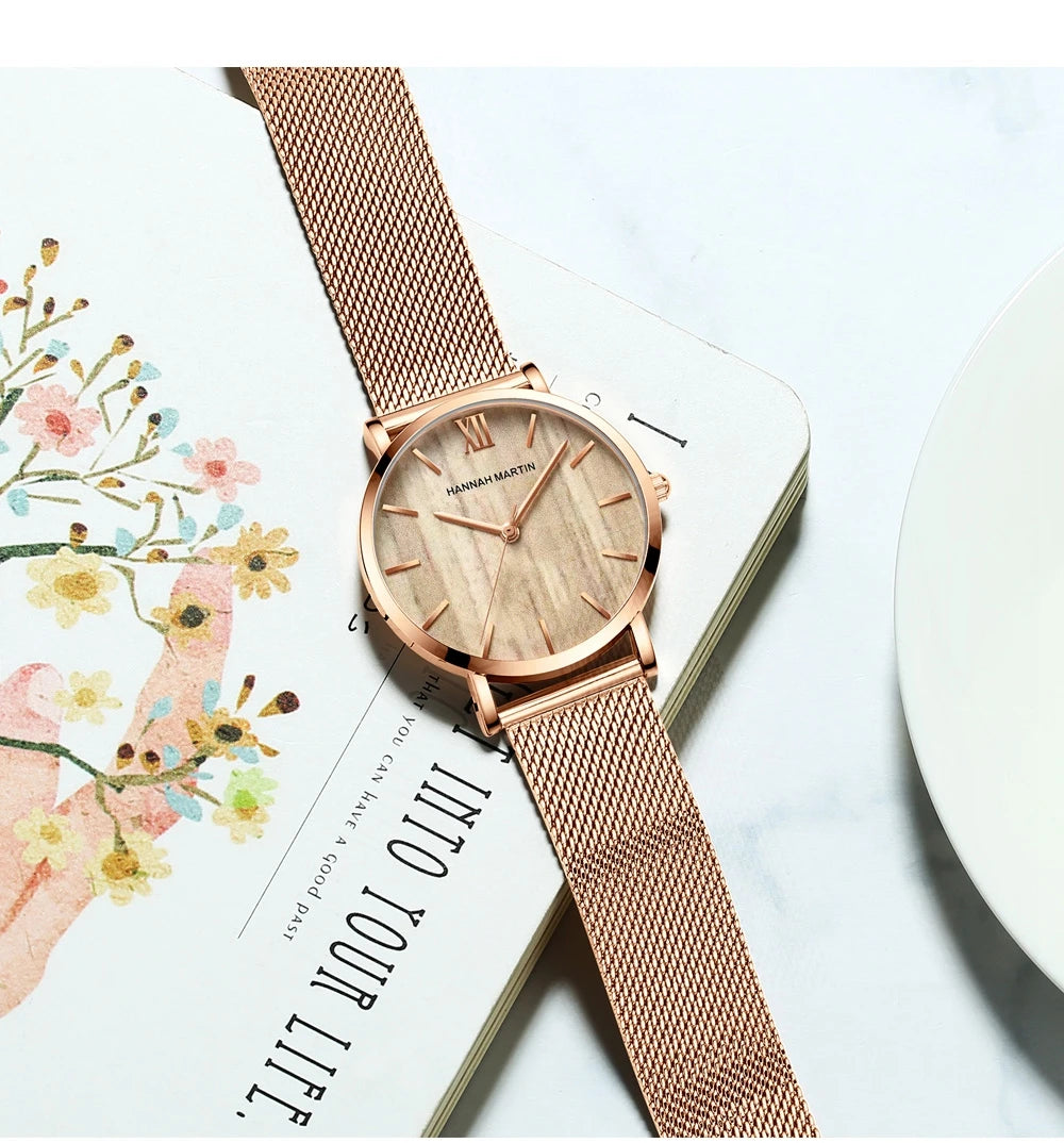 HANNAH MARTIN Brand Quality Stainless Steel Japan Quartz Movement Waterproof Women 36mm Full Rose Gold Ladies Dropshipping Watch