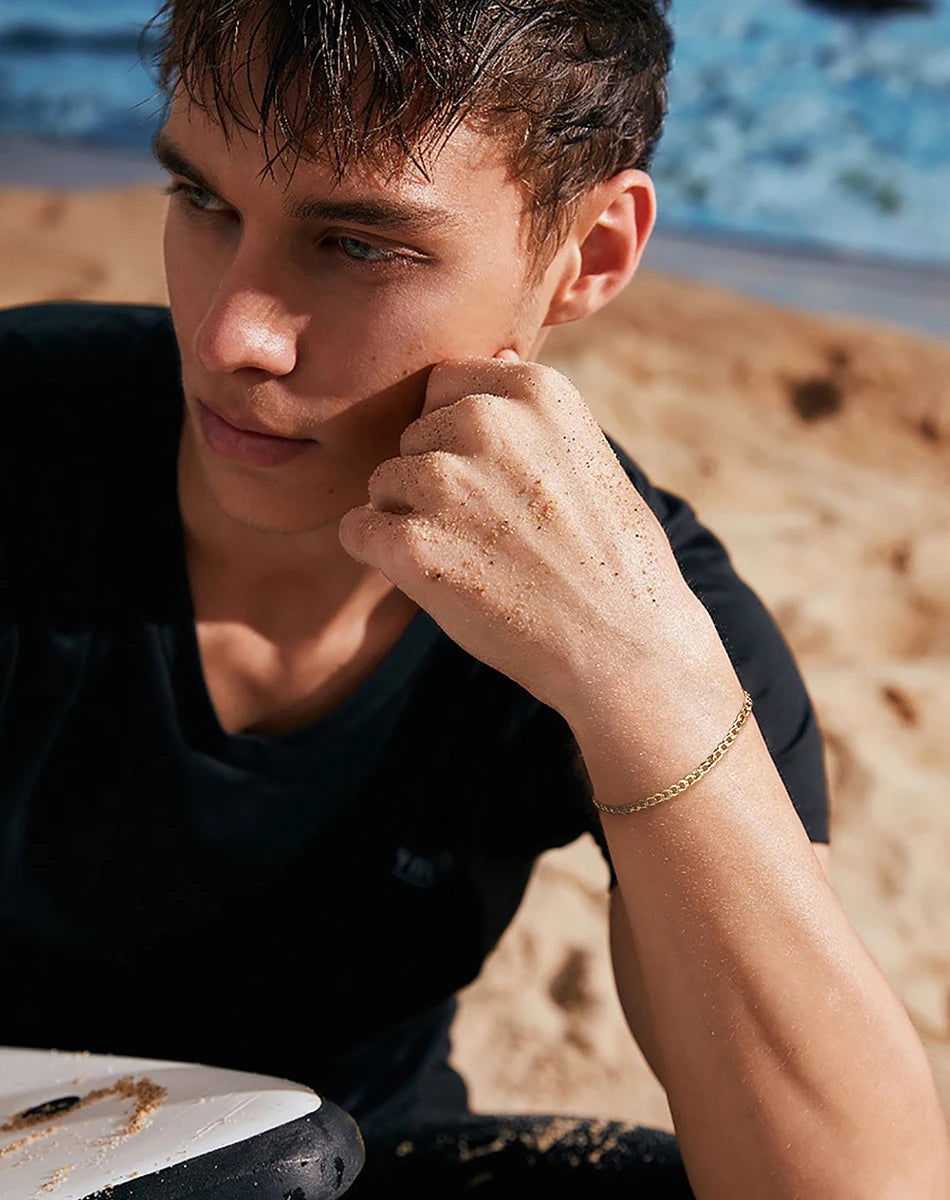 Rinntin 18K Gold Over 925 Sterling Silver 3mm/5mm Italian Diamond Cut Cuban Link Curb Chain Necklace for Women Men Jewelry SC60