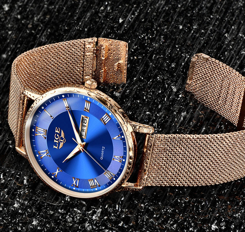 LIGE Luxury Ladies Watch Women Waterproof Rose Gold Steel Strap Women Wristwatch Top Brand Bracelet Clocks Relogio Feminino