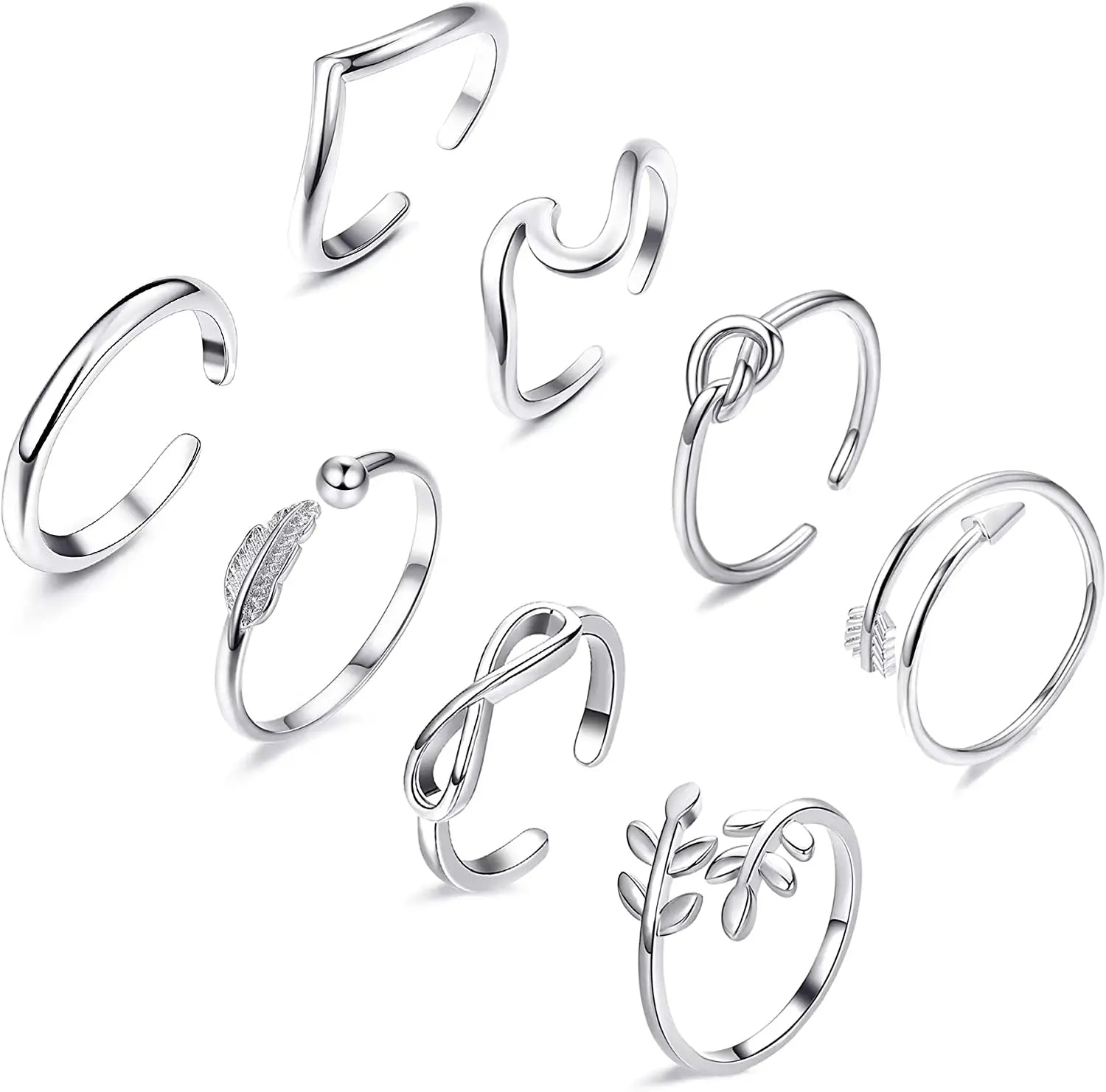 6Pcs Toe Rings for Women Adjustable Stainless Steel Gifts Summer Beach Foot Jewelry Hawaiian Foot Jewelry Foot Ring