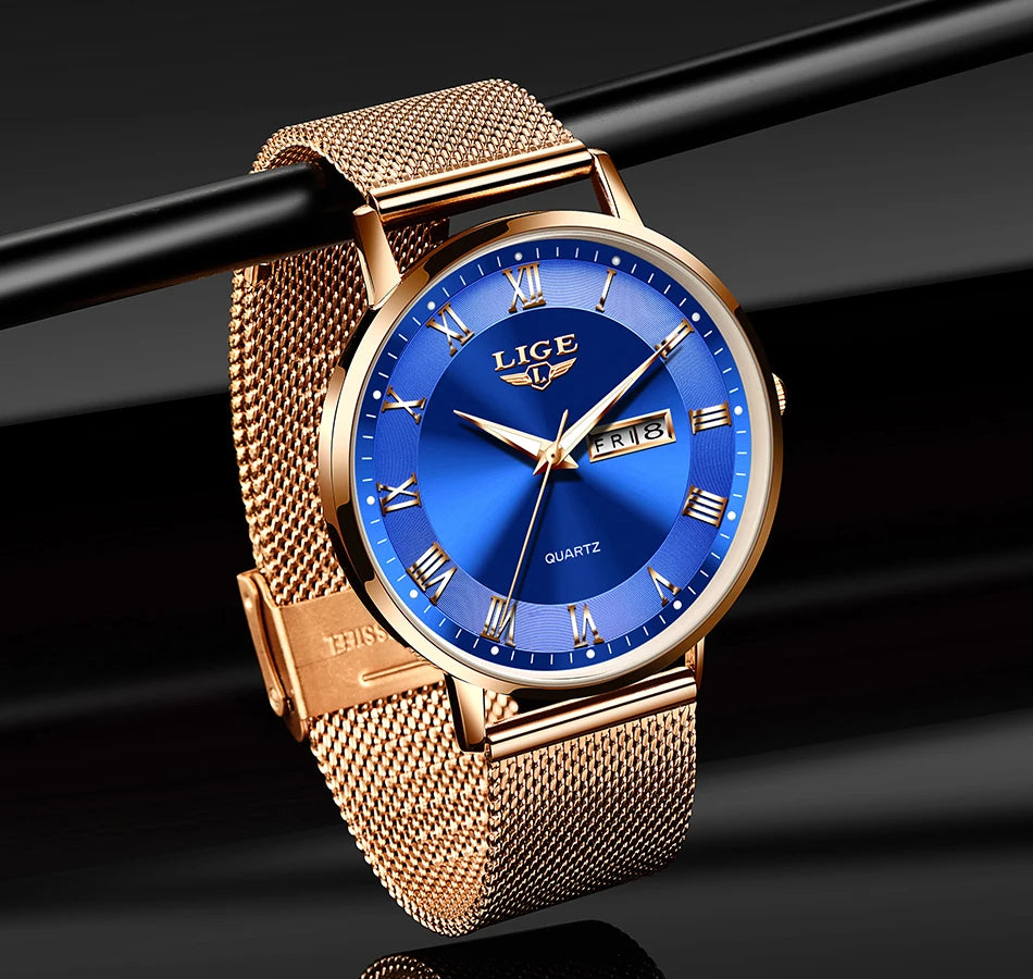 LIGE Luxury Ladies Watch Women Waterproof Rose Gold Steel Strap Women Wristwatch Top Brand Bracelet Clocks Relogio Feminino