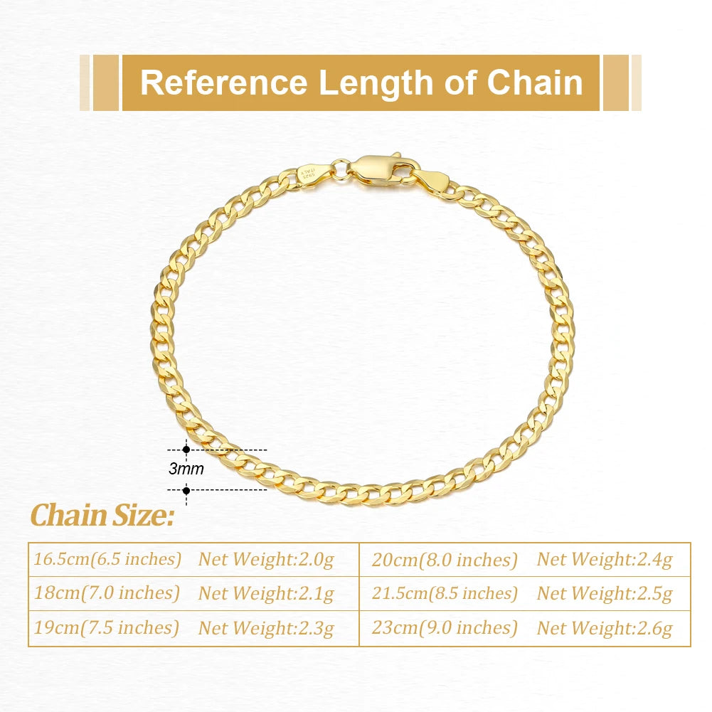 Rinntin 18K Gold Over 925 Sterling Silver 3mm/5mm Italian Diamond Cut Cuban Link Curb Chain Necklace for Women Men Jewelry SC60