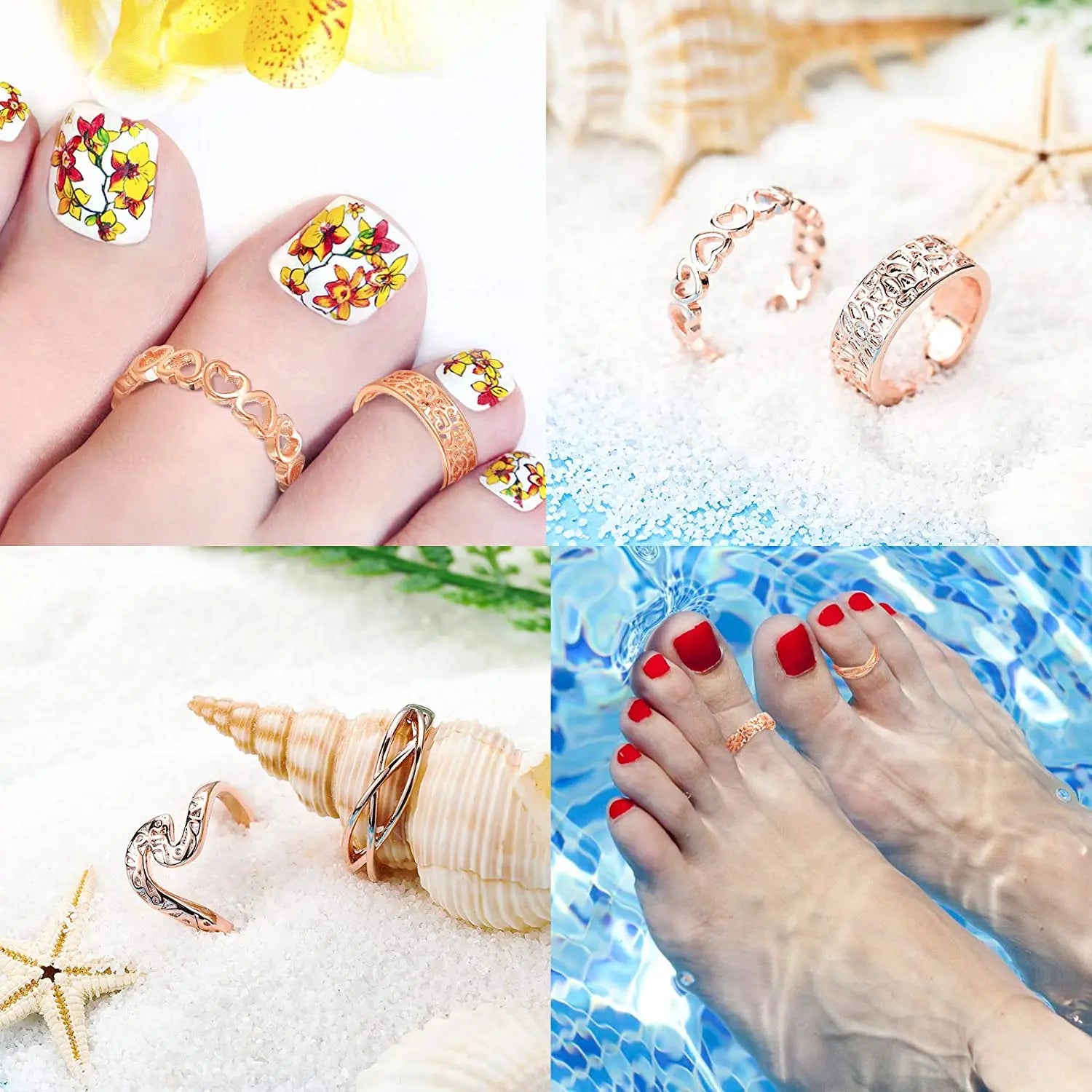 6Pcs Toe Rings for Women Adjustable Stainless Steel Gifts Summer Beach Foot Jewelry Hawaiian Foot Jewelry Foot Ring
