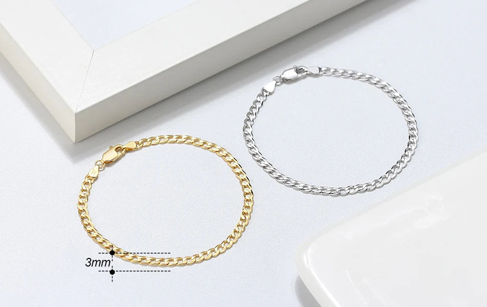 Rinntin 18K Gold Over 925 Sterling Silver 3mm/5mm Italian Diamond Cut Cuban Link Curb Chain Necklace for Women Men Jewelry SC60