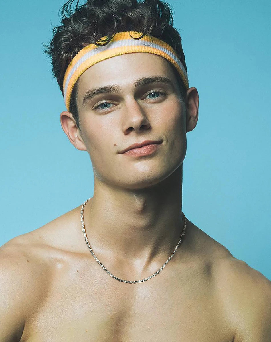 Rinntin Luxury 925 Sterling Silver Diamond-Cut Rope Chain Necklace For Men Women Fashion Italian Silver Neck Chain Jewelry SC29