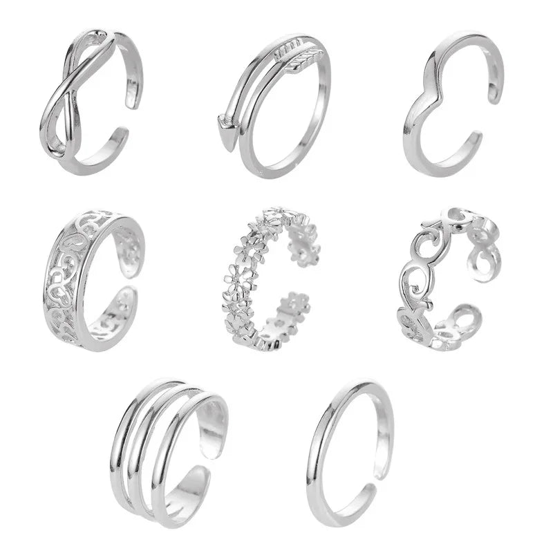 6Pcs Toe Rings for Women Adjustable Stainless Steel Gifts Summer Beach Foot Jewelry Hawaiian Foot Jewelry Foot Ring