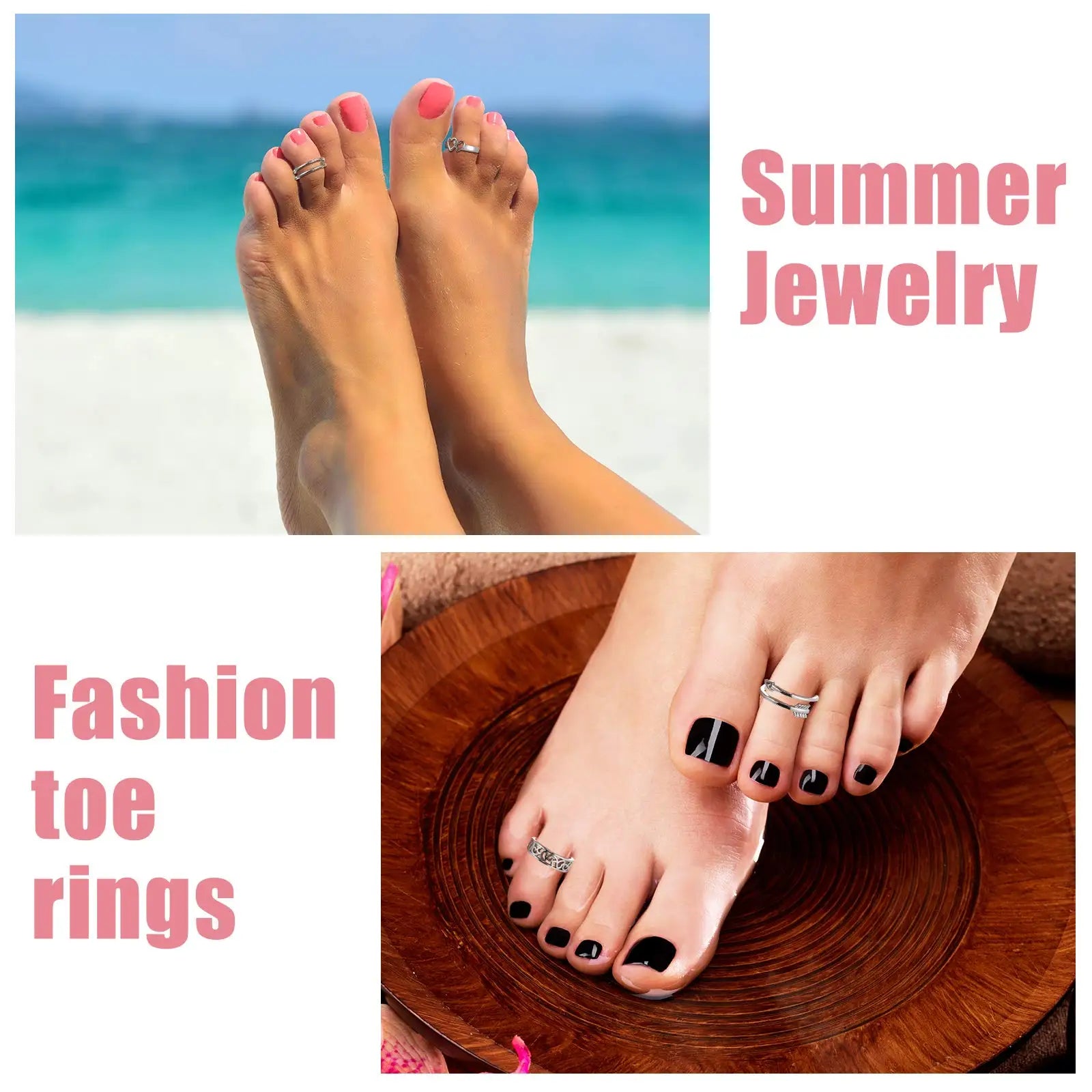 6Pcs Toe Rings for Women Adjustable Stainless Steel Gifts Summer Beach Foot Jewelry Hawaiian Foot Jewelry Foot Ring