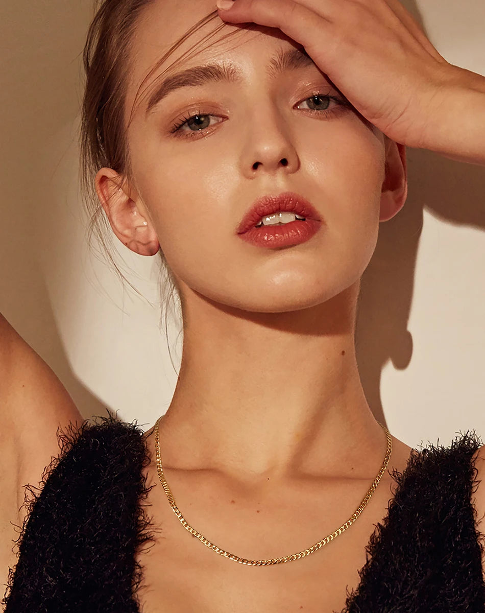 Rinntin 18K Gold Over 925 Sterling Silver 3mm/5mm Italian Diamond Cut Cuban Link Curb Chain Necklace for Women Men Jewelry SC60