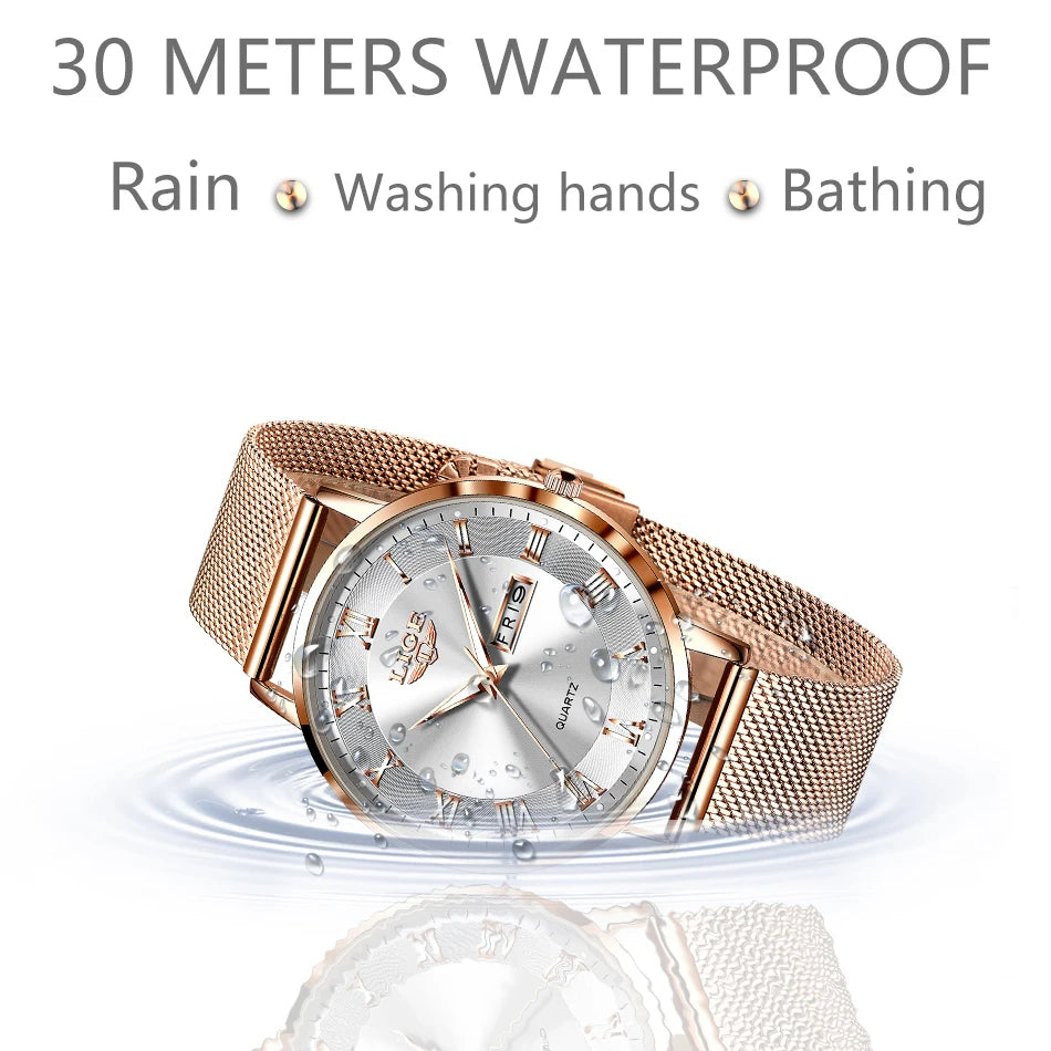 LIGE Luxury Ladies Watch Women Waterproof Rose Gold Steel Strap Women Wristwatch Top Brand Bracelet Clocks Relogio Feminino