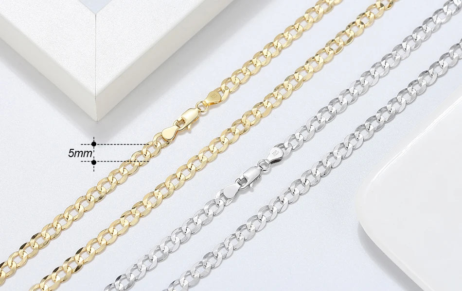 Rinntin 18K Gold Over 925 Sterling Silver 3mm/5mm Italian Diamond Cut Cuban Link Curb Chain Necklace for Women Men Jewelry SC60