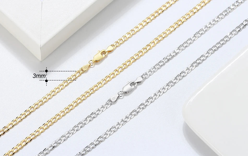 Rinntin 18K Gold Over 925 Sterling Silver 3mm/5mm Italian Diamond Cut Cuban Link Curb Chain Necklace for Women Men Jewelry SC60