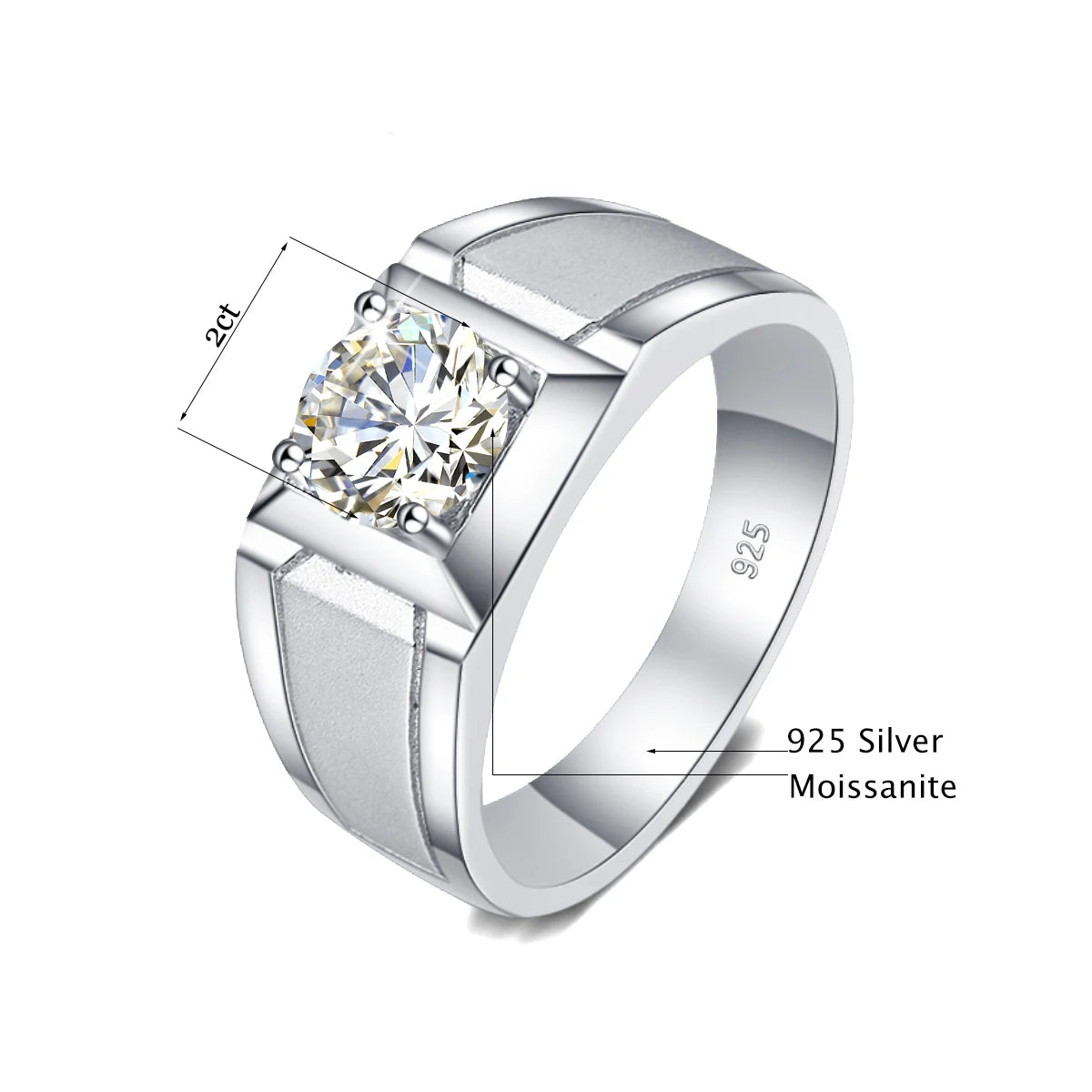 2 Carat Moissanite Rings For Men 925 Sterling Silver White Gold Plated Engagement Wedding Mens Jewellery 2025 Trend Gift Male