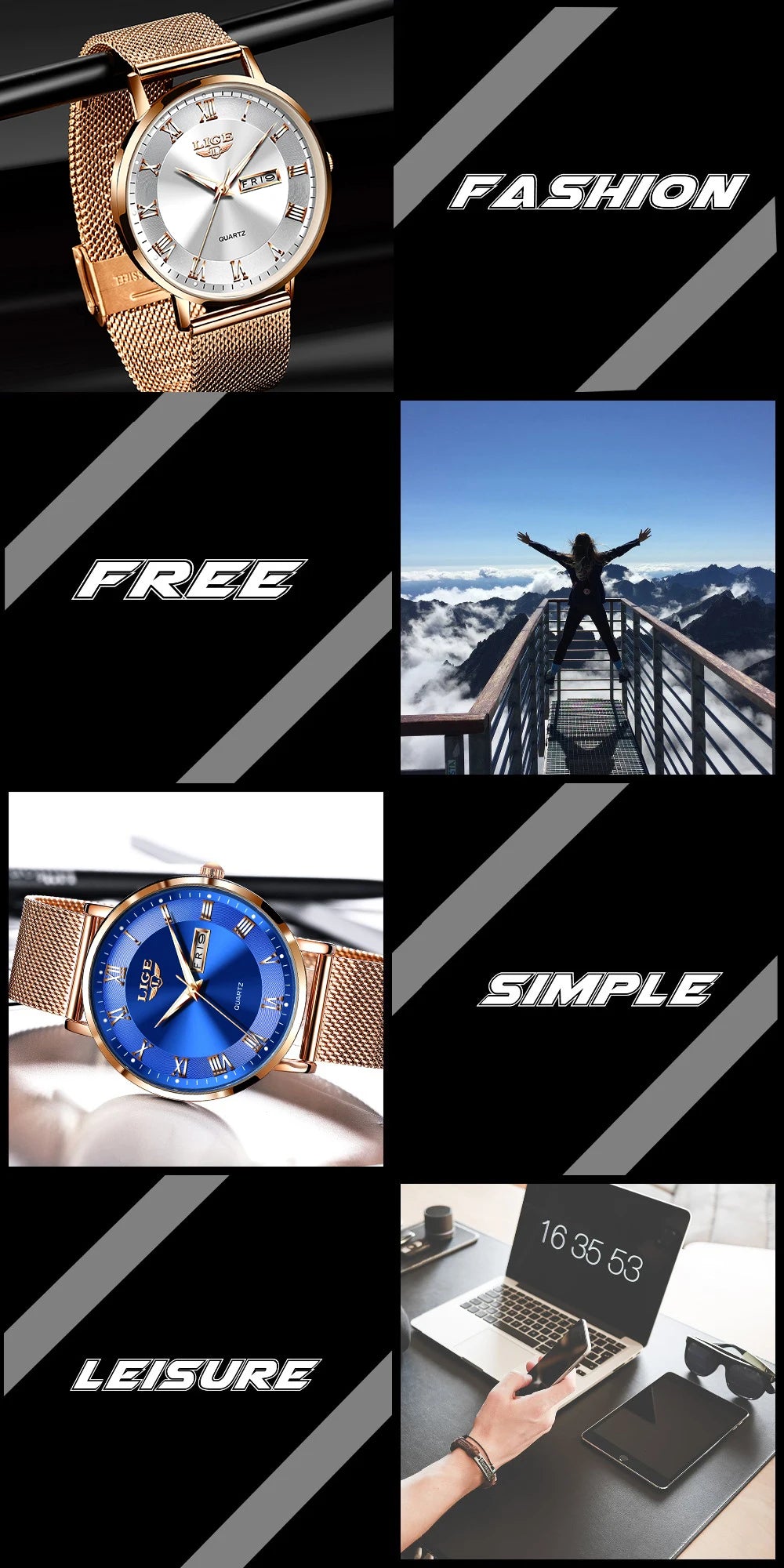 LIGE Luxury Ladies Watch Women Waterproof Rose Gold Steel Strap Women Wristwatch Top Brand Bracelet Clocks Relogio Feminino