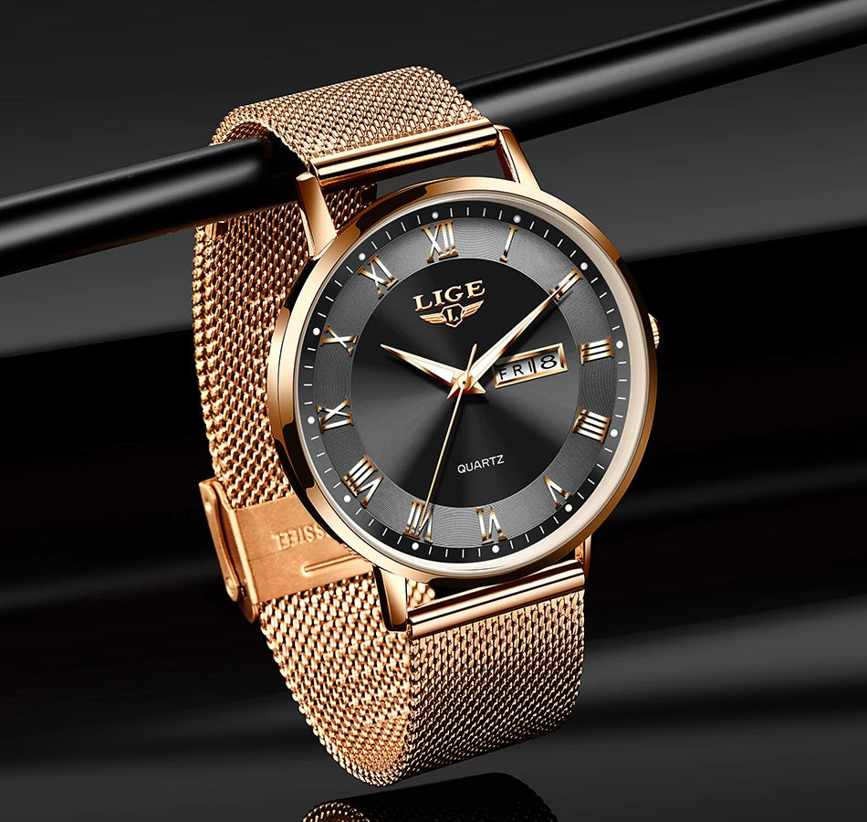 LIGE Luxury Ladies Watch Women Waterproof Rose Gold Steel Strap Women Wristwatch Top Brand Bracelet Clocks Relogio Feminino