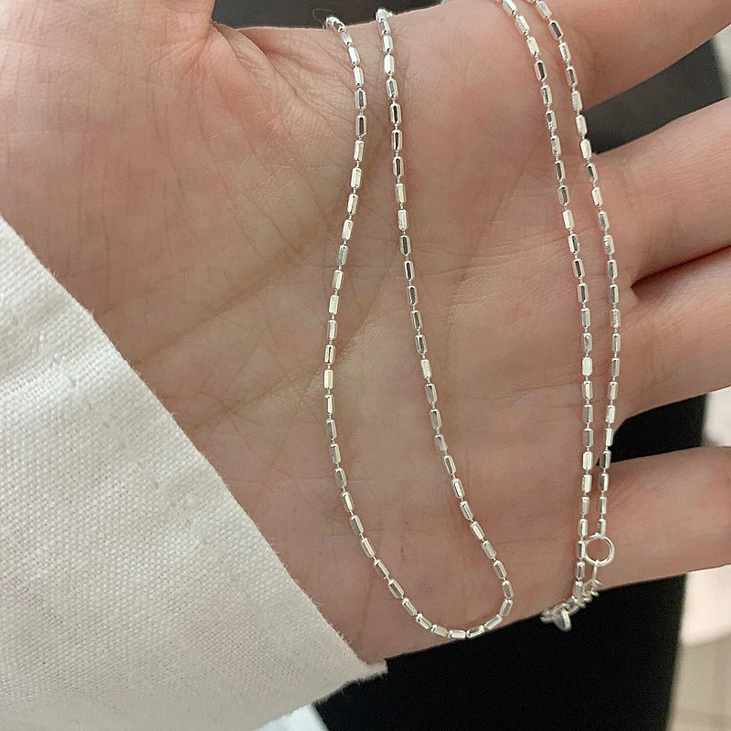 925 Sterling Silver Necklace With Simple Geometric Beads Choker Shiny And Delicate Collarbone Chain For Women Fashion Jewellery