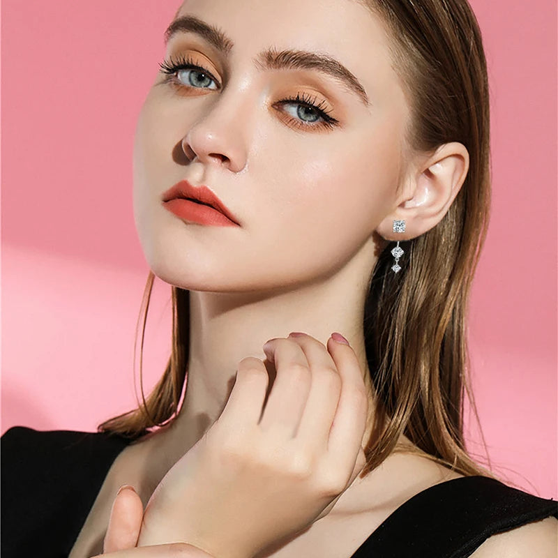 OXTAO Real 925 Silver Round Cut Moissanite Stud Earring Pendant for Women Ear Jacket Earrings D Color Lab Diamond Jewelry Gift