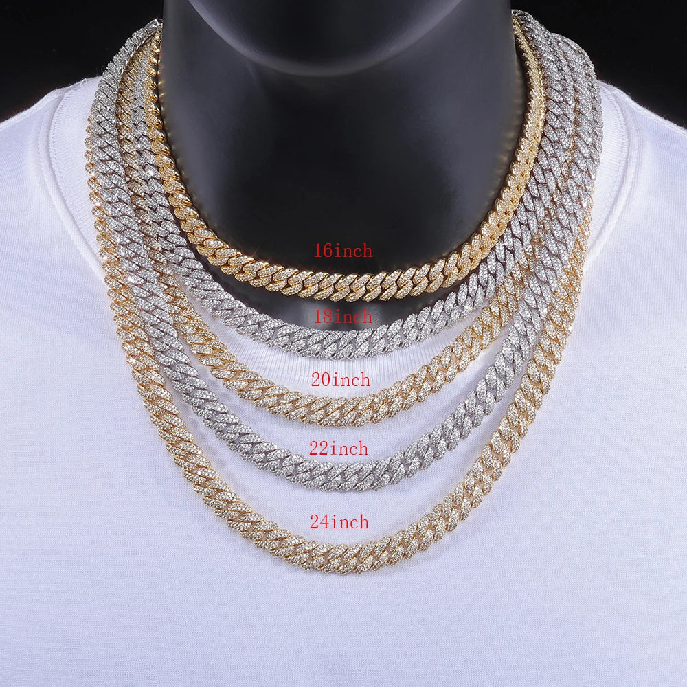 10mm CZ Stone cuban link chain Silver Gold Plated Iced Out Miami Cuban Chain Necklace for Men Women