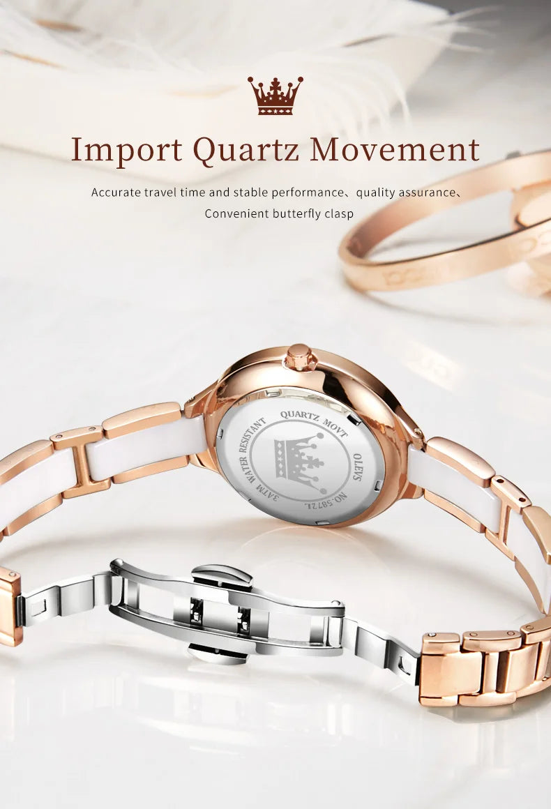 OLEVS Luxury Brand Women's Watches Elegant Fashion Ceramic strip Waterproof Japan Imports Quartz Watch Dress Lady Watch Simple
