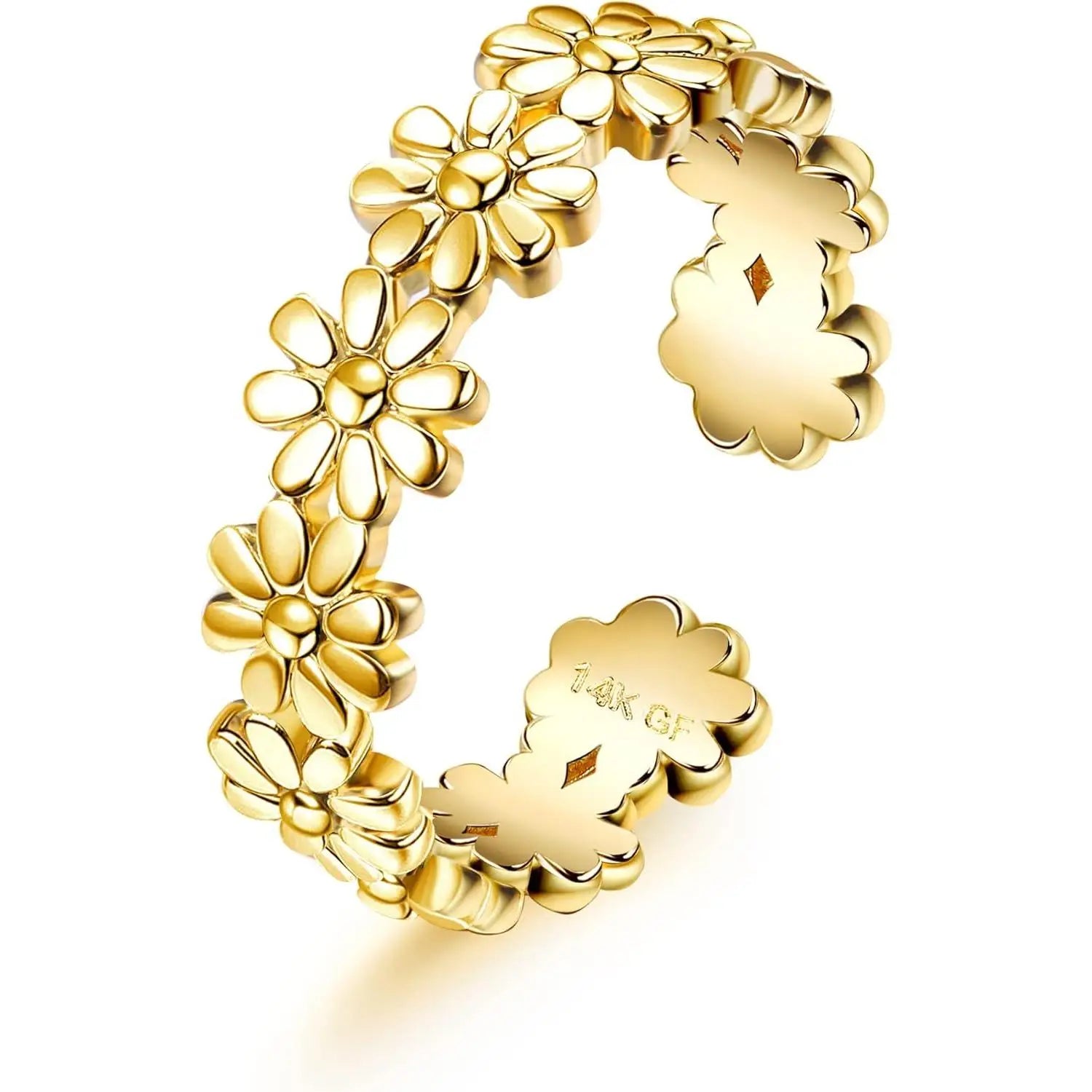 14K Gold-plated Toe Rings for Women Adjustable Toe Ring Band Ring Cubic Zirconia Daisy Flower Toe Rings Summer Beach Foot Jewel