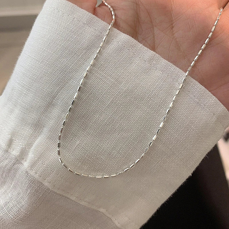 925 Sterling Silver Necklace With Simple Geometric Beads Choker Shiny And Delicate Collarbone Chain For Women Fashion Jewellery