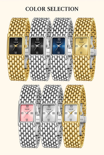 LIGE Silver and Gold Square Quartz Watch Stainless Steel