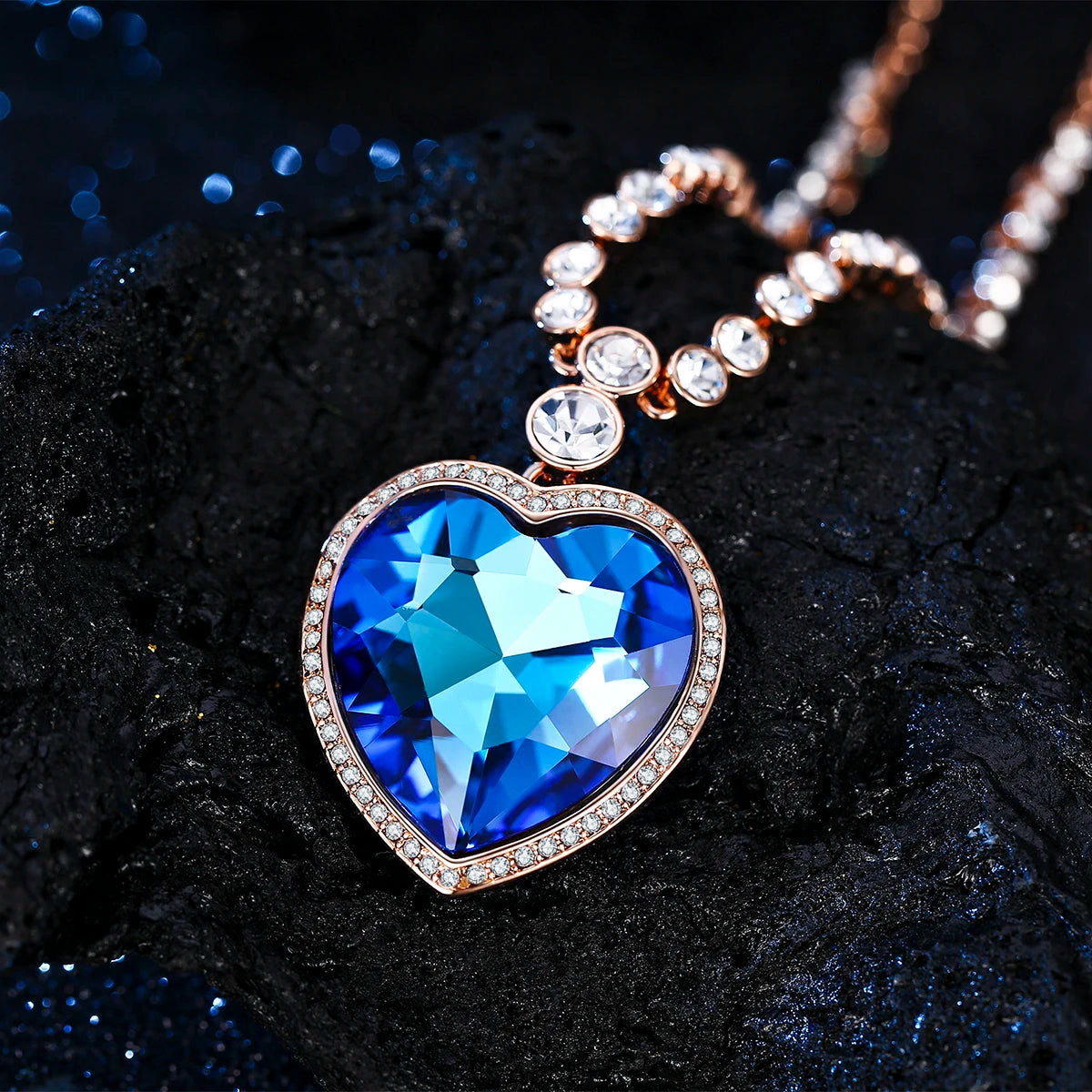 Luxury Heart of the Ocean Necklace for Her, Titanic Inspired Blue Crystal Pendant, Gold & Rhodium Plated Valentine's Day Gift