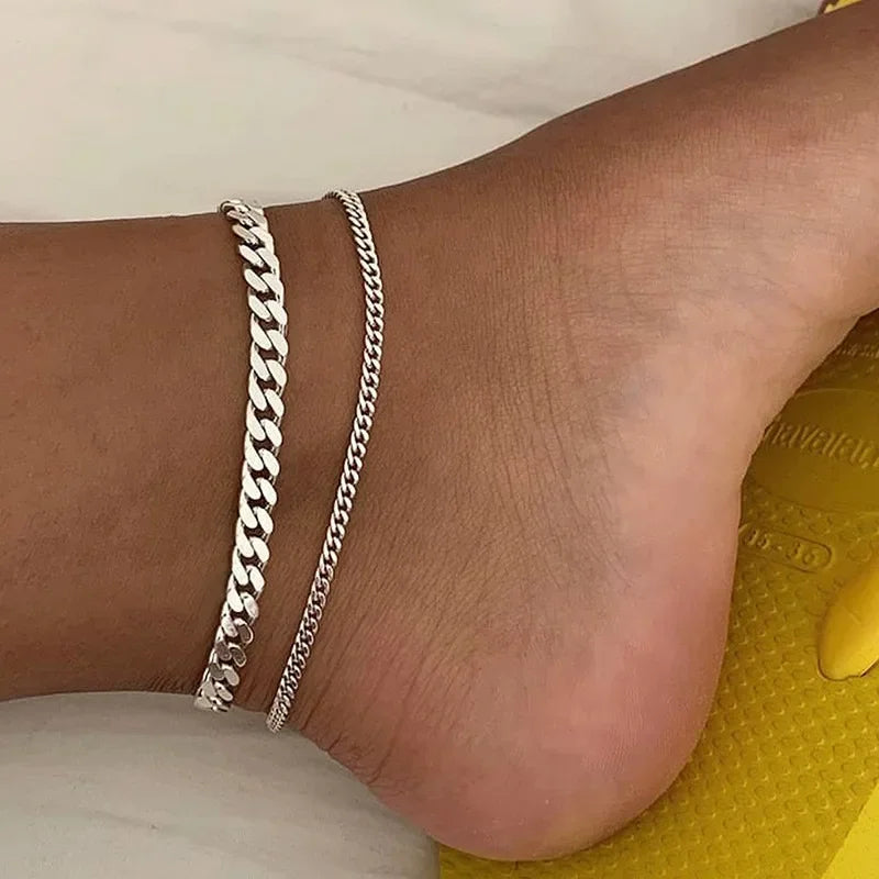 Gold Ankle Bracelets for Women K Gold Plated/Silver Anklets for Women Waterproof Minimalist Cuban Link Anklets Set Gift