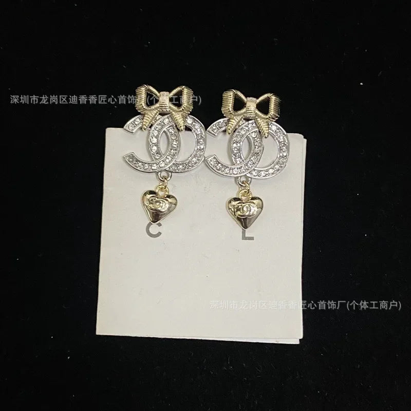 Fragrant Diamond Double Stud Earrings, The Bow Is Sweet, Exquisite and Cute.