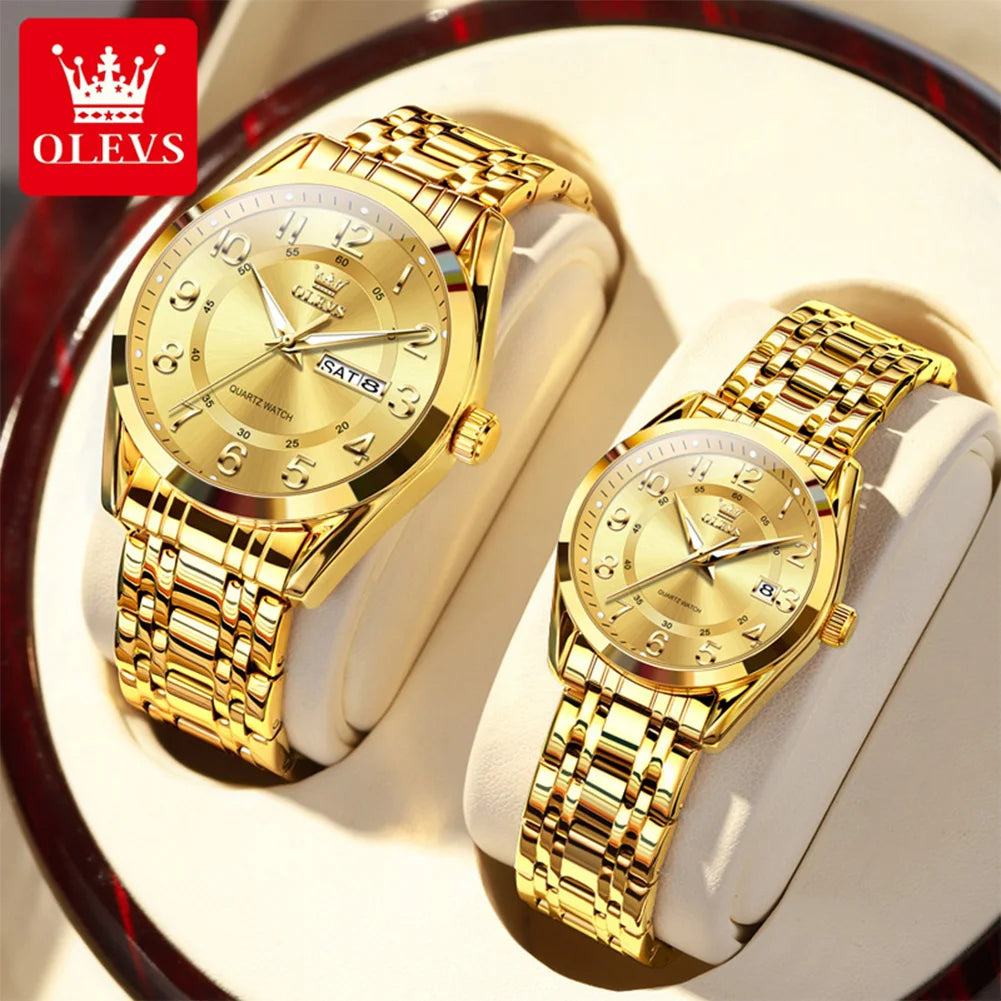 OLEVS 3666 Couple Watch Luxury Brand Quartz Watch Waterproof Watch Lover Gift Night Light Classic Date Week Clock His Her Watch