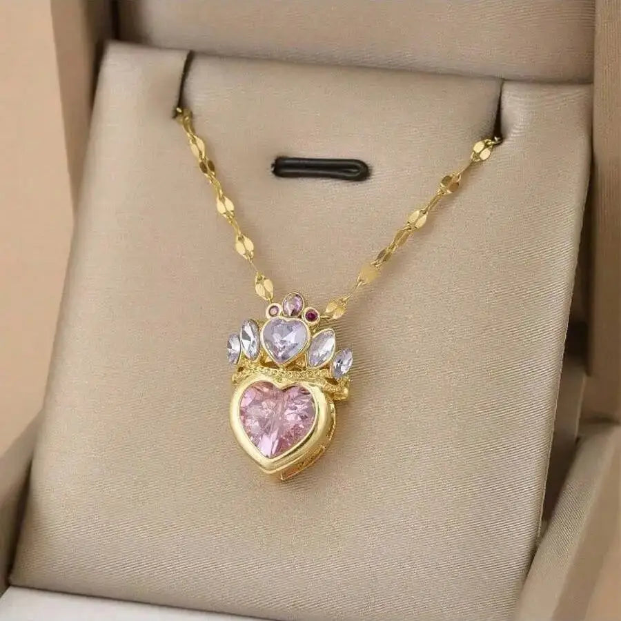 Princess Crown Pendant Necklace Women Wedding Party Jewelry School Blair Crown Rapunzel Gold Plated Necklace Gift for Her