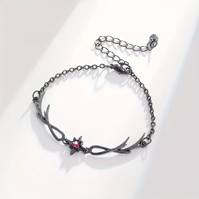 A punk style twilight black feather diamond alloy bracelet for women, an exquisite gift for women