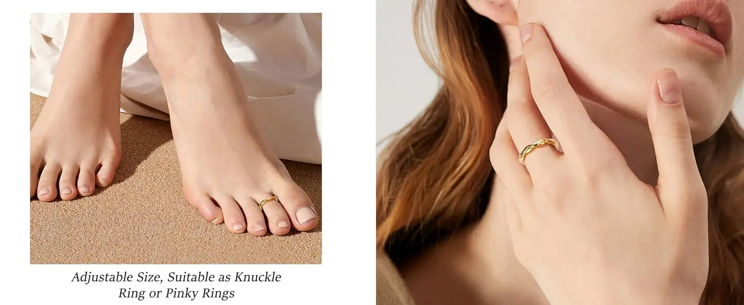 2Pcs 14K Gold Plated Toe Rings for Women Simple Open Band Toe Ring Adjustable Toe Rings Jewellry Gifts
